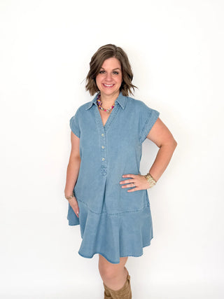Light Denim Ruffle Hem Dress - SLS Wares