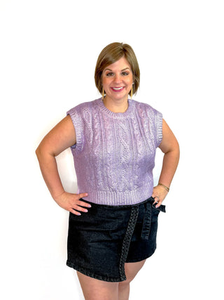 Lilac Metallic Cropped Cable Knit Sweater Top - SLS Wares