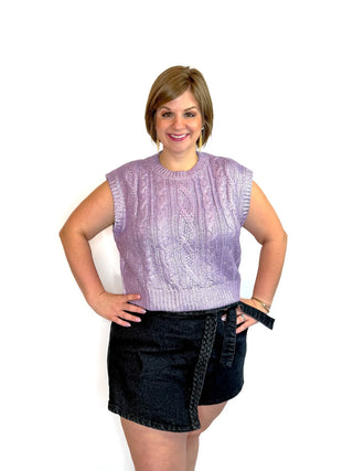 Lilac Metallic Cropped Cable Knit Sweater Top - SLS Wares