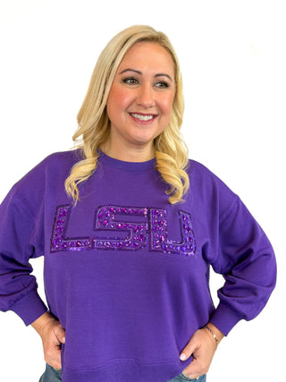 LSU Purple Rhinestone Sweatshirt - SLS Wares