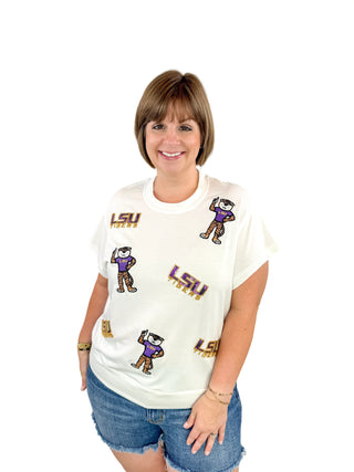LSU Sequin Logo & Mike the Tiger Icon Top - SLS Wares
