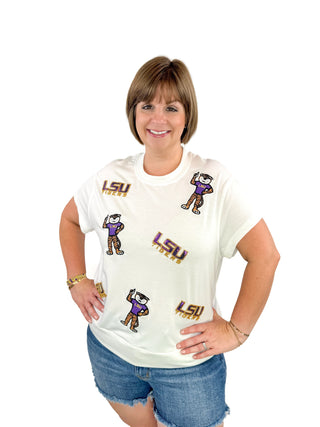 LSU Sequin Logo & Mike the Tiger Icon Top - SLS Wares