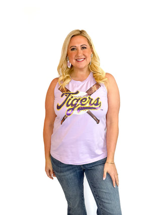 LSU Tigers Sequin Criss-Cross Baseball Bats Tank - SLS Wares
