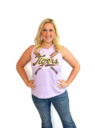 LSU Tigers Sequin Criss-Cross Baseball Bats Tank - SLS Wares