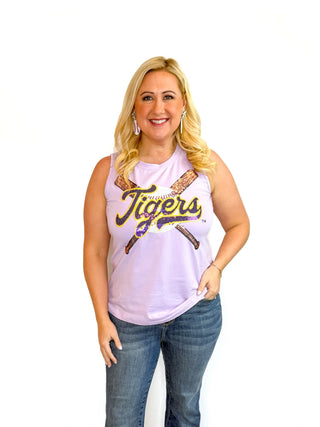 LSU Tigers Sequin Criss-Cross Baseball Bats Tank - SLS Wares