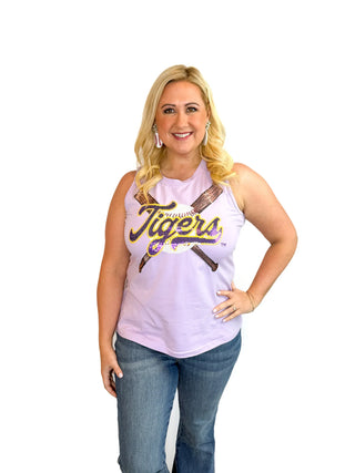 LSU Tigers Sequin Criss-Cross Baseball Bats Tank - SLS Wares