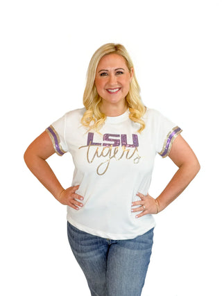 LSU Tigers Short Sleeve Sequin Top - SLS Wares