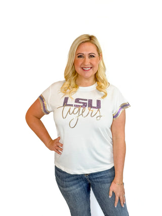 LSU Tigers Short Sleeve Sequin Top - SLS Wares
