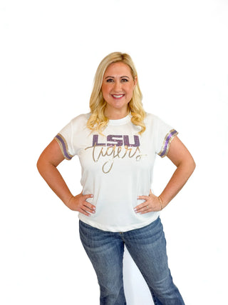 LSU Tigers Short Sleeve Sequin Top - SLS Wares