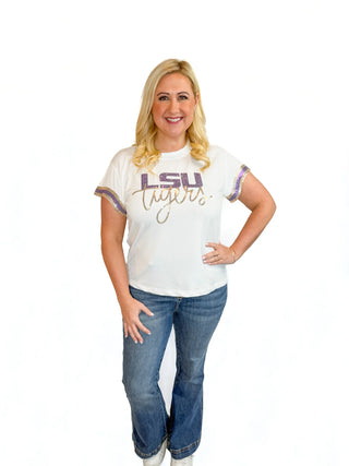 LSU Tigers Short Sleeve Sequin Top - SLS Wares