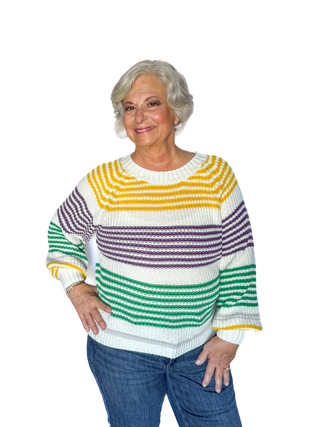 Mardi Gras Balloon Sleeve Striped Sweater - SLS Wares