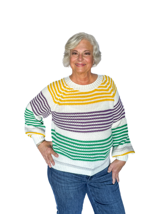 Mardi Gras Balloon Sleeve Striped Sweater - SLS Wares