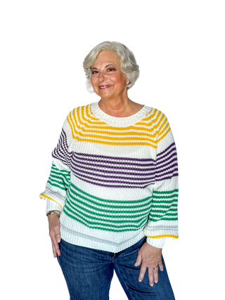 Mardi Gras Balloon Sleeve Striped Sweater - SLS Wares