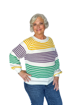 Mardi Gras Balloon Sleeve Striped Sweater - SLS Wares