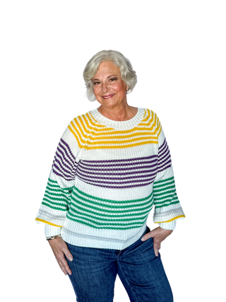 Mardi Gras Balloon Sleeve Striped Sweater - SLS Wares