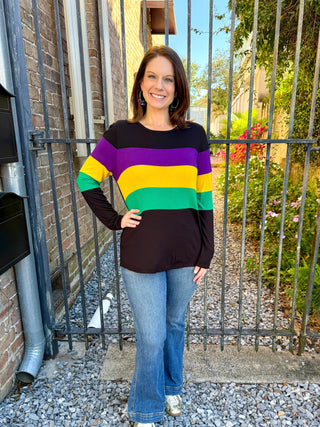 Mardi Gras Black Stripe Top