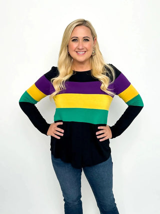 Mardi Gras Black Stripe Top - SLS Wares