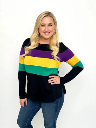 Mardi Gras Black Stripe Top - SLS Wares