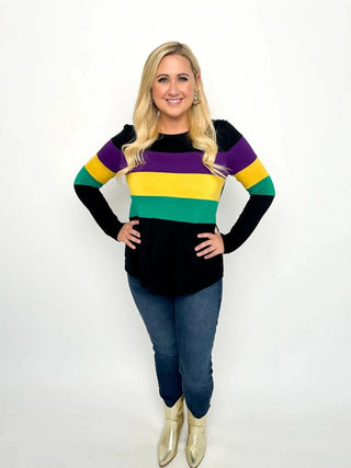 Mardi Gras Black Stripe Top - SLS Wares