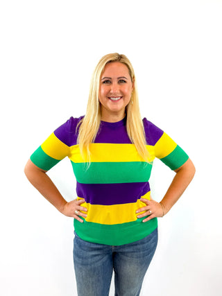 Mardi Gras Color Block Sweater Top - SLS Wares