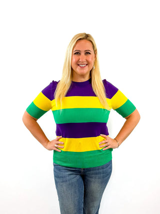 Mardi Gras Color Block Sweater Top - SLS Wares