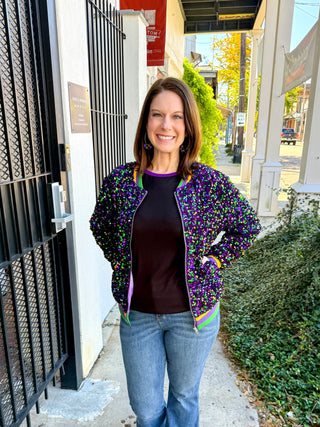 Mardi Gras Confetti Sequin Bomber Jacket