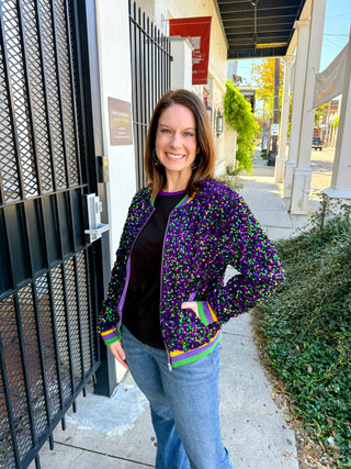 Mardi Gras Confetti Sequin Bomber Jacket
