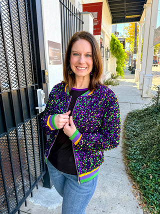 Mardi Gras Confetti Sequin Bomber Jacket