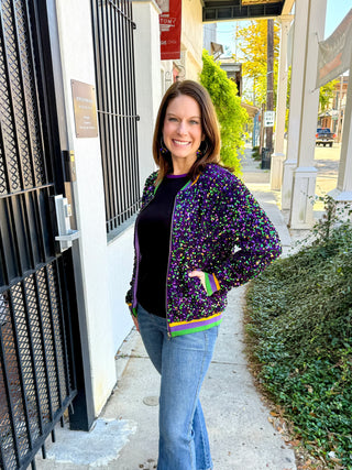 Mardi Gras Confetti Sequin Bomber Jacket
