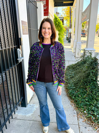 Mardi Gras Confetti Sequin Bomber Jacket
