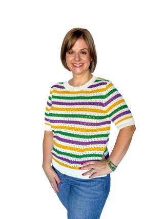 Mardi Gras Elbow Sleeve Stripe Top - SLS Wares