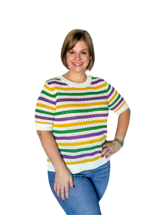 Mardi Gras Elbow Sleeve Stripe Top - SLS Wares