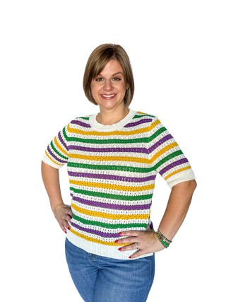 Mardi Gras Elbow Sleeve Stripe Top - SLS Wares