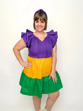 Mardi Gras Flutter Sleeve Dress - SLS Wares