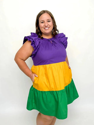 Mardi Gras Flutter Sleeve Dress - SLS Wares