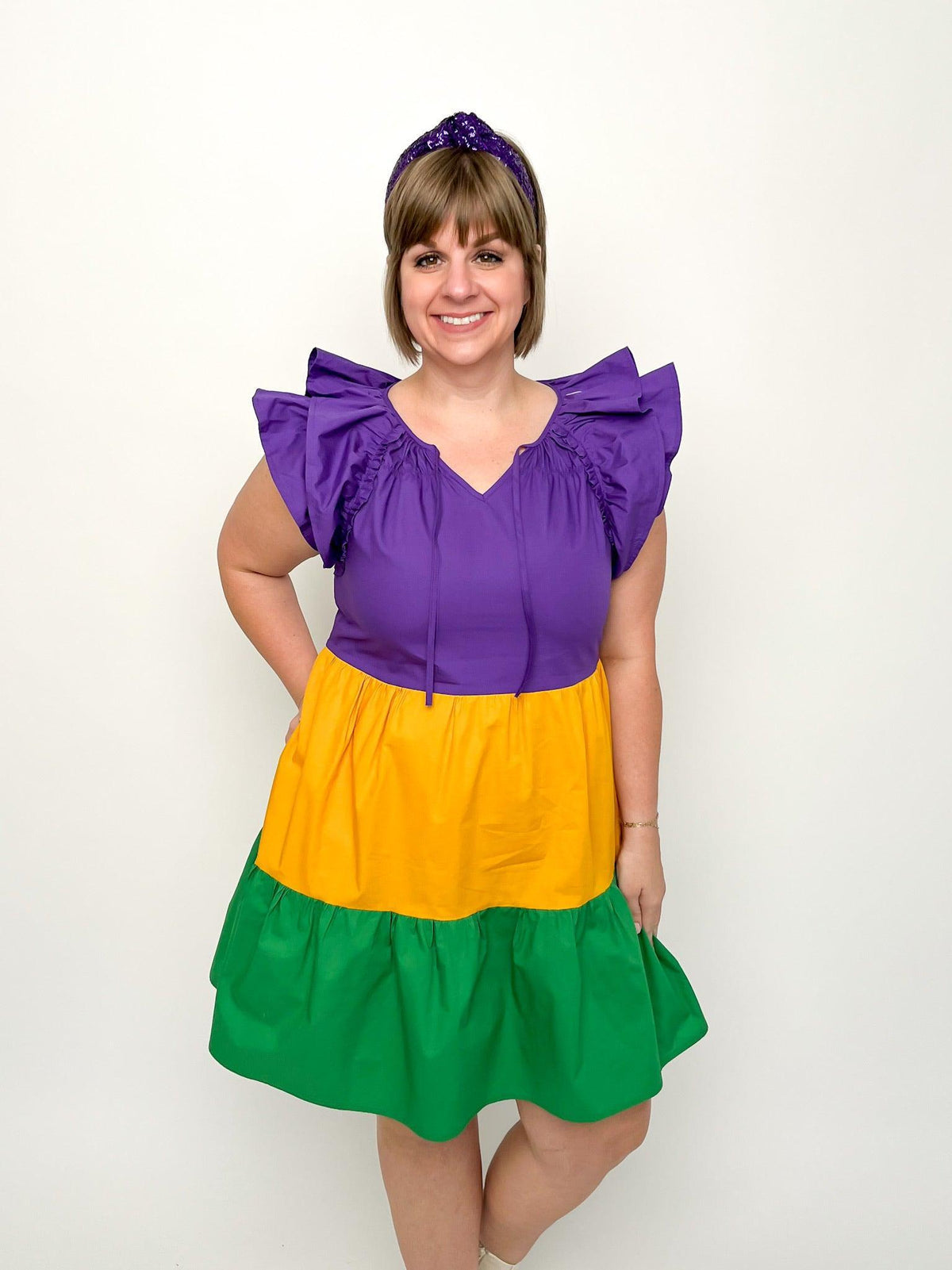 Mardi Gras Flutter Sleeve Dress - SLS Wares