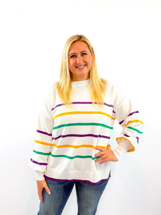 Mardi Gras Long Sleeve Striped Sweater - SLS Wares