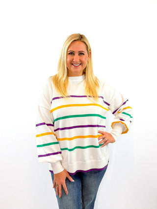 Mardi Gras Long Sleeve Striped Sweater - SLS Wares
