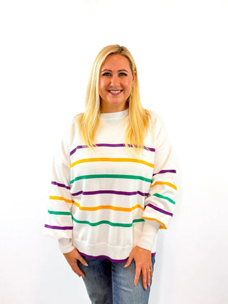 Mardi Gras Long Sleeve Striped Sweater - SLS Wares