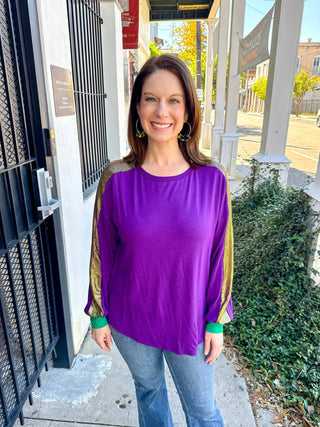 Mardi Gras Purple Balloon Sleeve Top