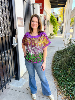 Mardi Gras Sequin Color Block Top