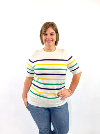 Mardi Gras Short Sleeve Striped Sweater - SLS Wares