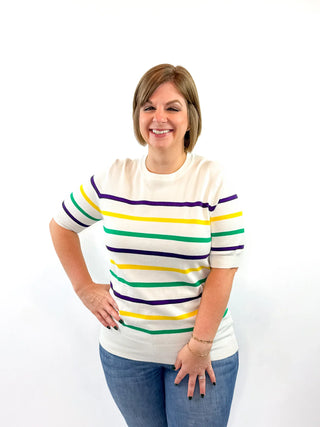 Mardi Gras Short Sleeve Striped Sweater - SLS Wares