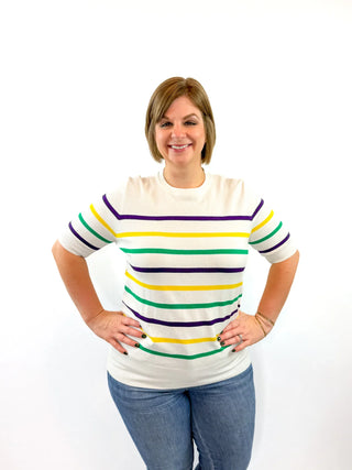 Mardi Gras Short Sleeve Striped Sweater - SLS Wares
