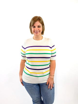Mardi Gras Short Sleeve Striped Sweater - SLS Wares