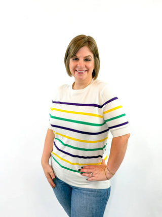 Mardi Gras Short Sleeve Striped Sweater - SLS Wares