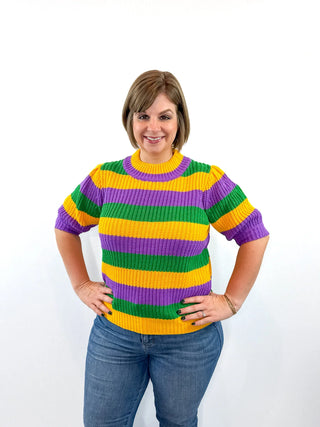 Mardi Gras Striped Hacci Knit Top - SLS Wares