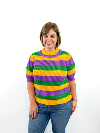 Mardi Gras Striped Hacci Knit Top - SLS Wares