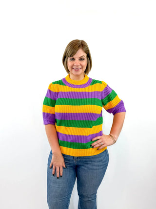Mardi Gras Striped Hacci Knit Top - SLS Wares