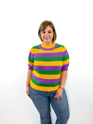 Mardi Gras Striped Hacci Knit Top - SLS Wares